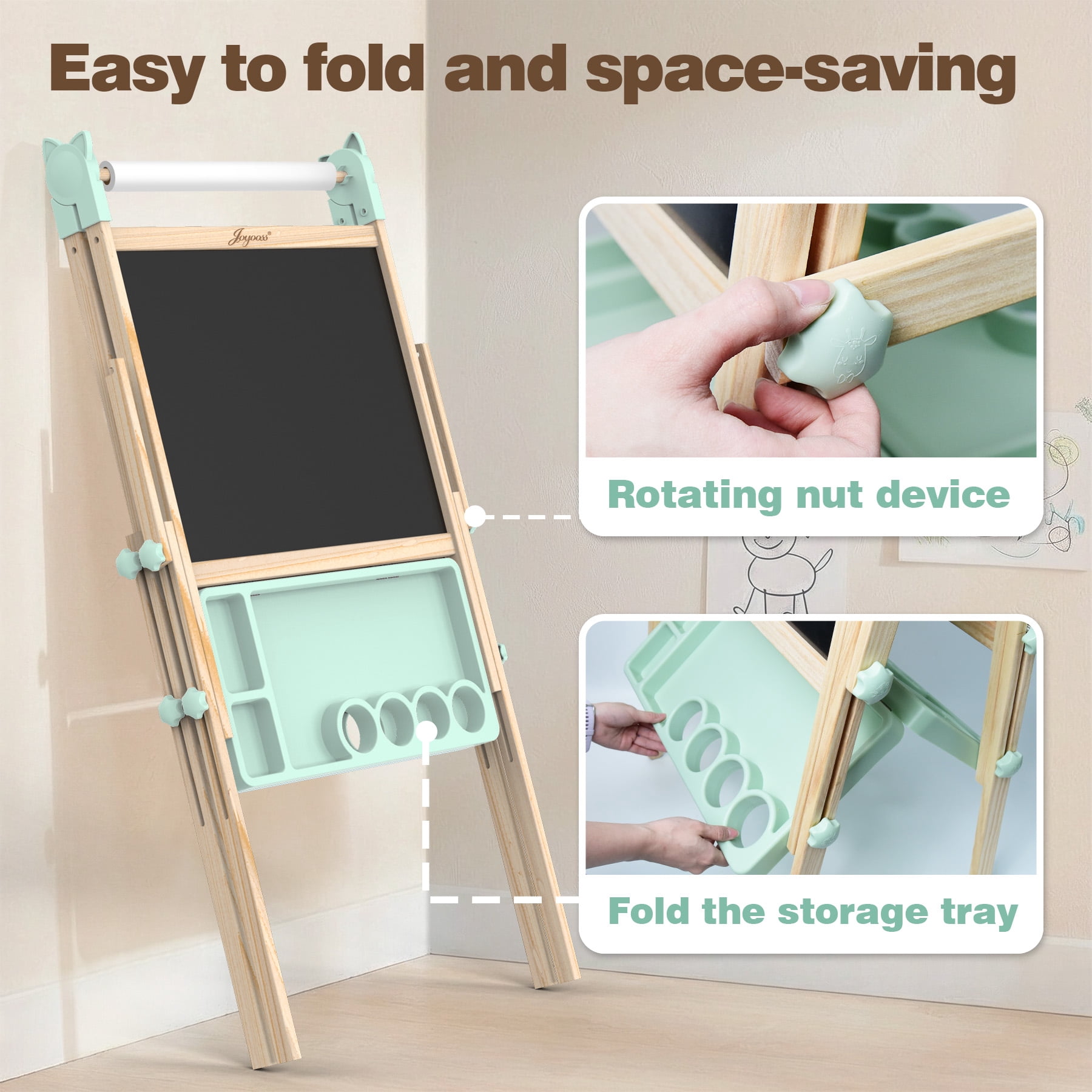 JOYOOSS Easel for Kids Ages 4-8 Easels for Toddlers Art Kids Easel Age 8-12 Wooden Drawing Easels Double-Sided Magnetic Whiteboard Chalkboard with Paper Roll for Kid Dry Erase Board G