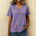 thumbnail image 5 of WHLBF Women's Tank Top V-Neck Short Sleeve Button Loose Casual Summer Cotton Linen Shirt Top Purple XXL, 5 of 8