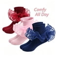 thumbnail image 6 of TELOLY 3Pairs Kids Socks,4-6 Years Old Ruffle Socks,3D Anti-Slip Heel Lace Socks,Combination3, 6 of 7