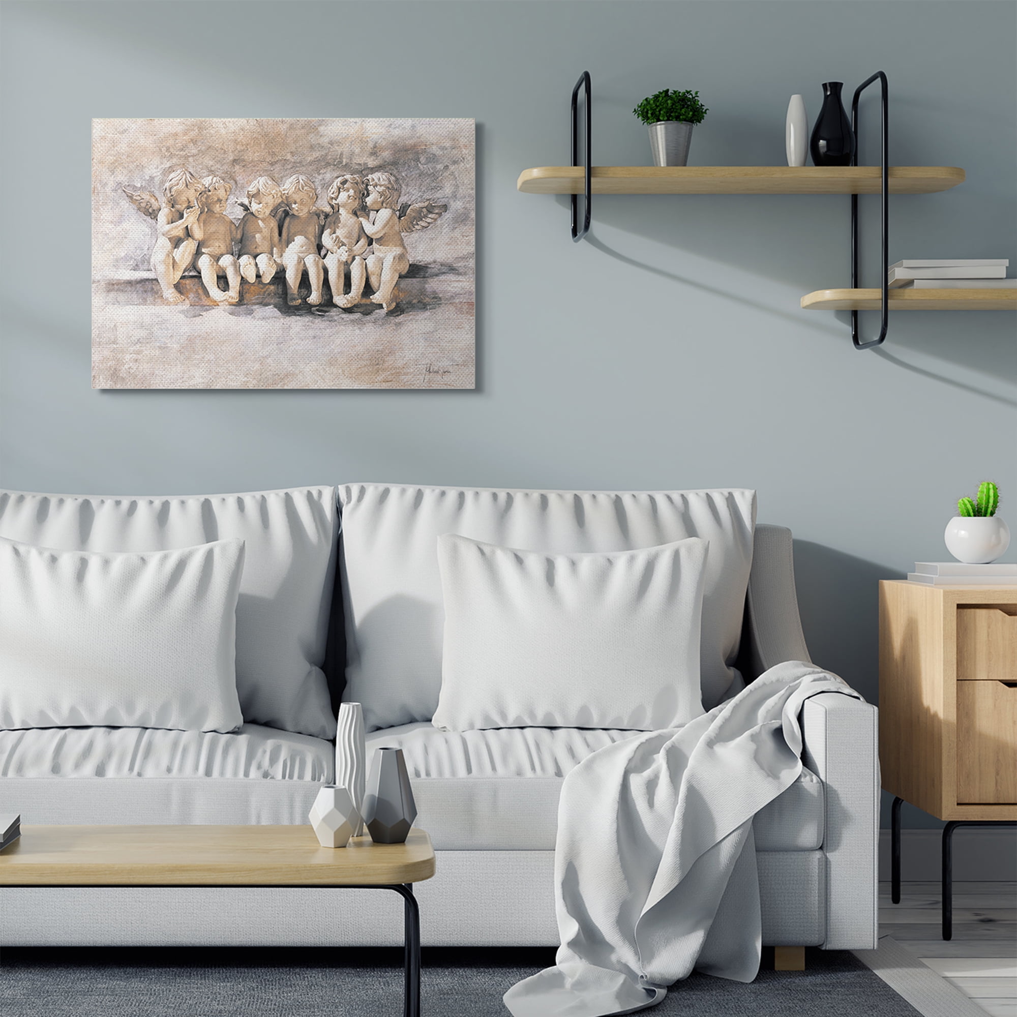 Stupell Industries Angels Chatting Religious Neutral Gray Painting Canvas Wall Art by Young and Proven