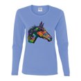 thumbnail image 3 of Colorful Neon Horse | Dean Russo Art Animal Lover Womens Long Sleeve T-Shirt, Light Blue, Large, 3 of 6