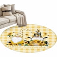 thumbnail image 6 of Gnomes Sunflowers Round Rug 3ft Washable Circle Entryway Rugs Non Slip Pastoral Botanical Yellow Plaid Area Rug Indoor Floor Carpet for Bedroom Kitchen Living Room Home Office Dining Room Nursery, 6 of 8