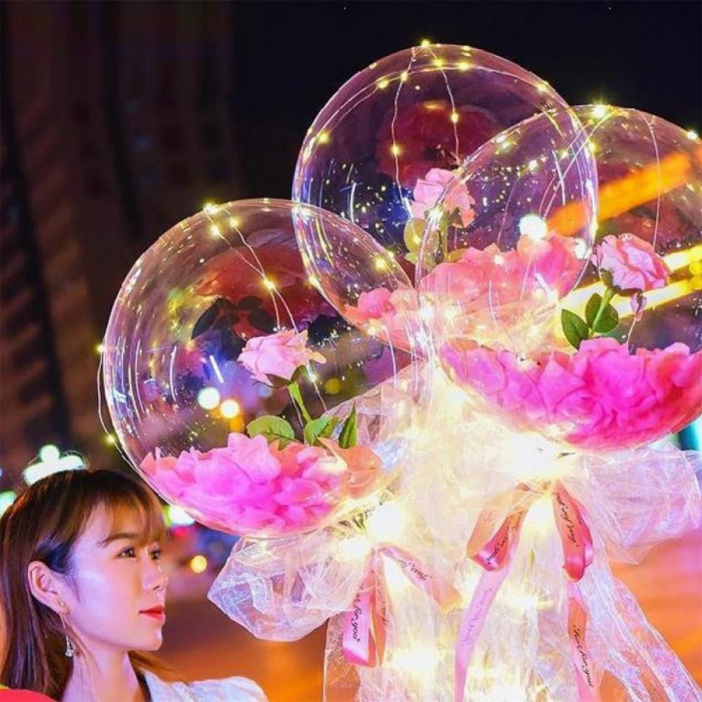Luminous Balloon Rose Bouquet, LED Light Transparent Balloons with