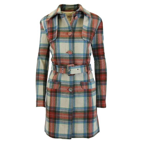 GBH - Women?s Wool Plaid Trench Coat Jacket With Belt - SLIM-FIT DESIGN ...