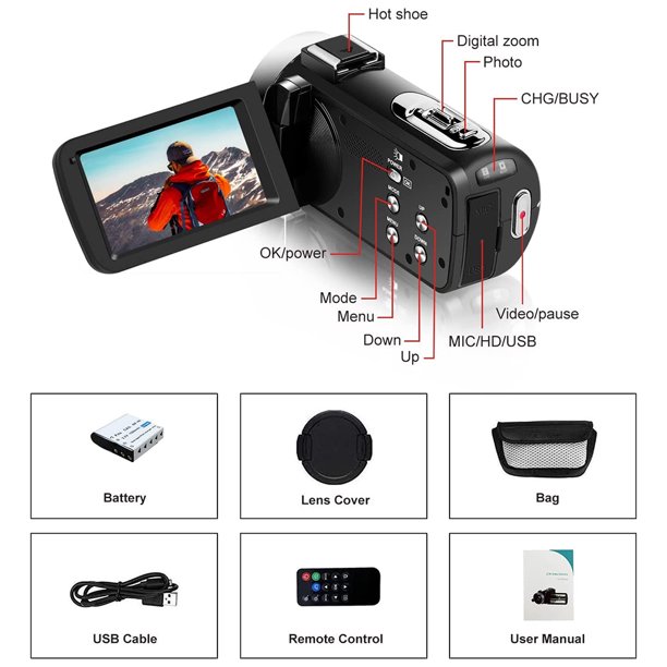 Cámara digital 4K Cámara digital HD de 42 megapíxeles Zoom digital 18X Pantalla de 3,0 pulgadas con grabadora de vídeo portátil Flash