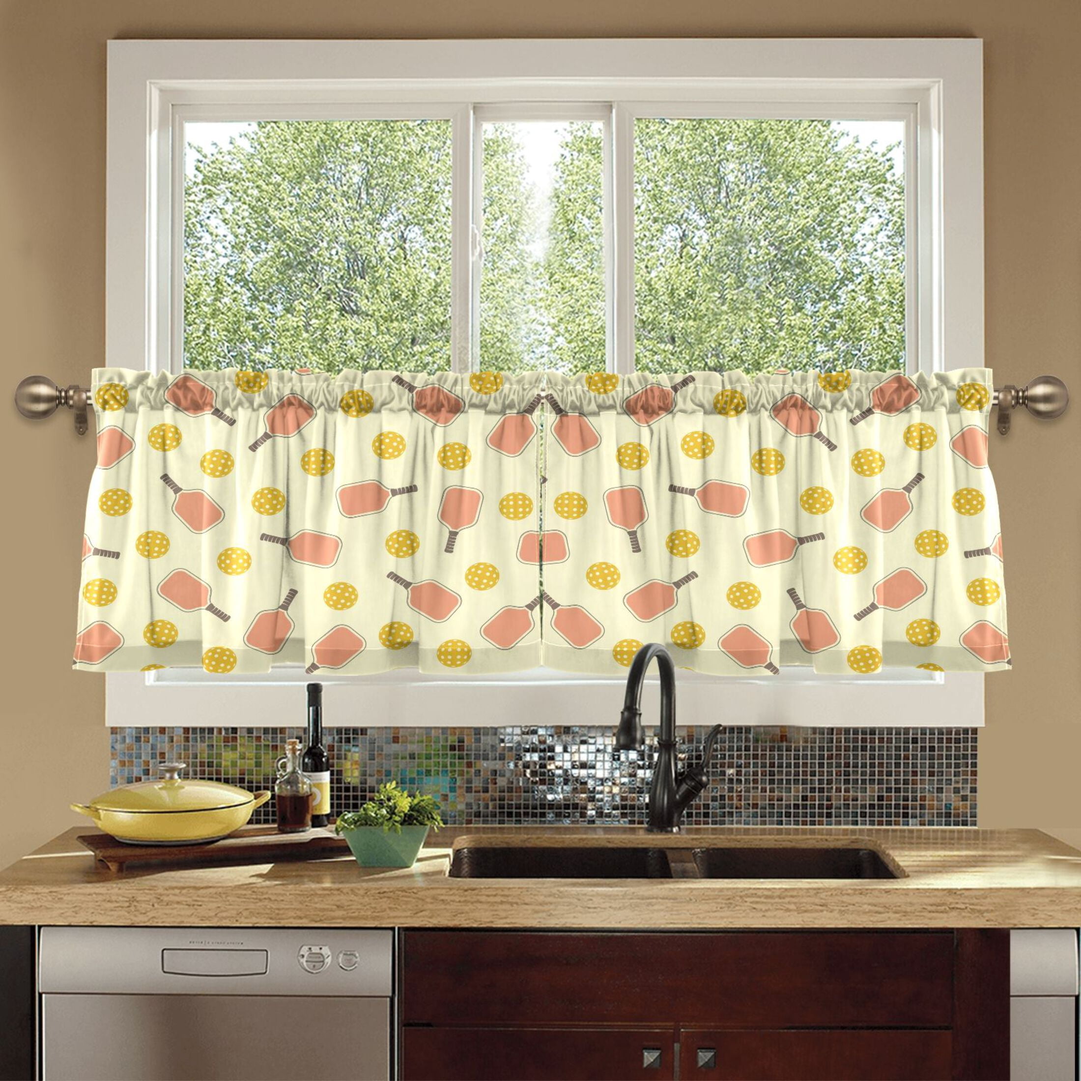 Ryvnso Yellow Pickleball Balls Curtains Sets Short Curtain Rod Pocket Half Window Cafe Farmhouse Tier 2 Panels 57"W x 24"L