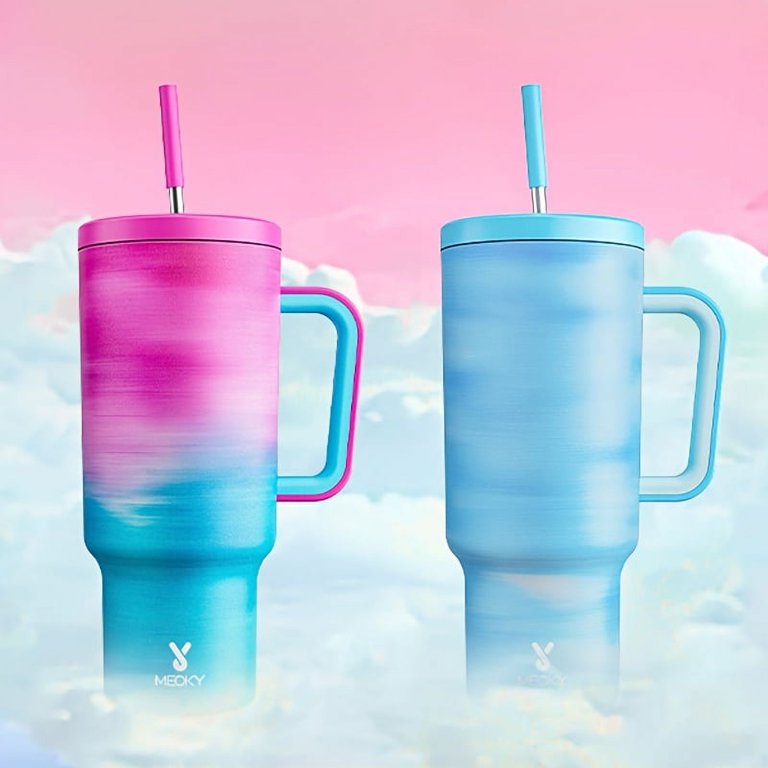 Meoky 40 Oz Insulated Water Bottle - Double Wall Vacuum, Flip Straw & Push-Button Lid, Leak-Proof