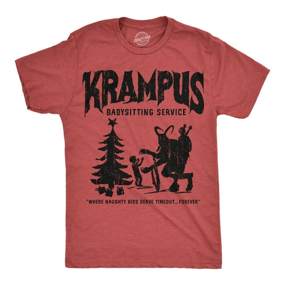 Mens Funny T Shirts Krampus Babysitting Service Sarcastic Christmas Graphic Novelty Tee For Men Graphic Tees