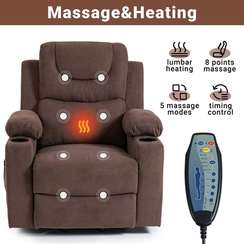 HSUNNS Power Lift Recliner Chair for Elderly, Oversized Lift Chair with Heat & Massage, 350 lb Capacity Electric Recliner with 160° Infinite Position, Side Pocket for Living Room, Brown
