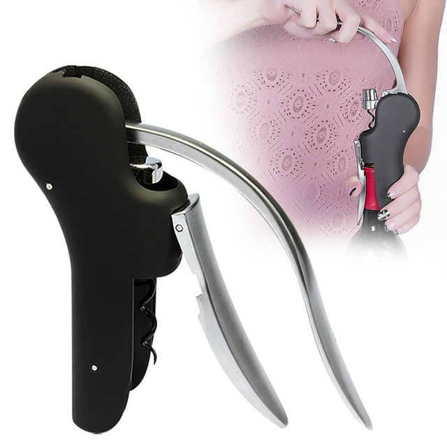 Lever Corkscrew Wine Bottle Opener - Ergonomic Handle - Non-Slip - Multifunctional Quick Open Beverage Bottle Tool - Essential Home Bar Supplies