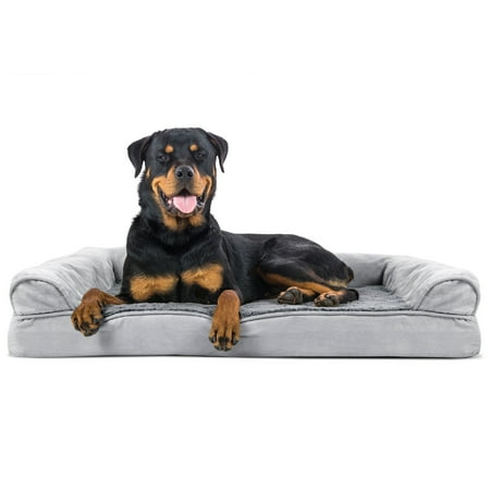 UPC: 0842229100273 | FurHaven Pet Products Plush & Suede Orthopedic Sofa-Style Pet Bed for Dogs & Cats – Gray Jumbo