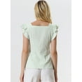 thumbnail image 3 of Top de verano a cuadros para mujer Blusa de manga con volantes y cuello cuadrado Verde L, 3 of 4