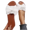 thumbnail image 5 of Women's Bow Sandals Trendy Casual Round Toe Flat Sandals Open Toe Slip on Slide Vacation Sandals White 9.5(43), 5 of 9