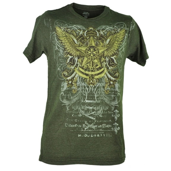 Star Wings Graphic Design Heather Olive Green Gold Tshirt Mens Adult Tee Small
