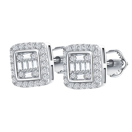 KIJ 0.72 Carat Square Moissanite Stud Earrings, D Color VVS1 Gra Certified Hypoallergenic 14K White Gold Plated 925 Sterling Silver Gifts for Men Women