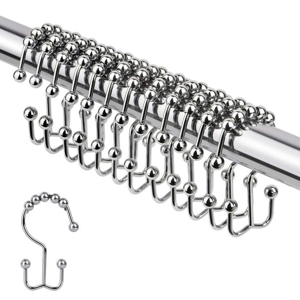Shower Curtain Hooks, Stainless Steel, Set of 12, Chrome - Walmart.com ...