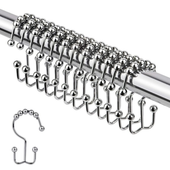 Double Shower Curtain Hooks Rings Premium Heavy Duty Set of 12, Chrome