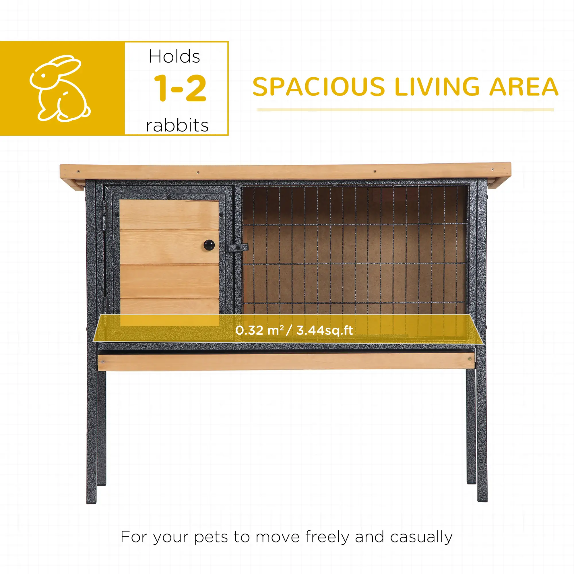 Pefilos 36" Wooden Rabbit Hutch with Metal Frame, No Leak Tray, Mtetal Wire Pan and Openable Water, Guinea Pig House for Indoor Bunny Cage, Beige
