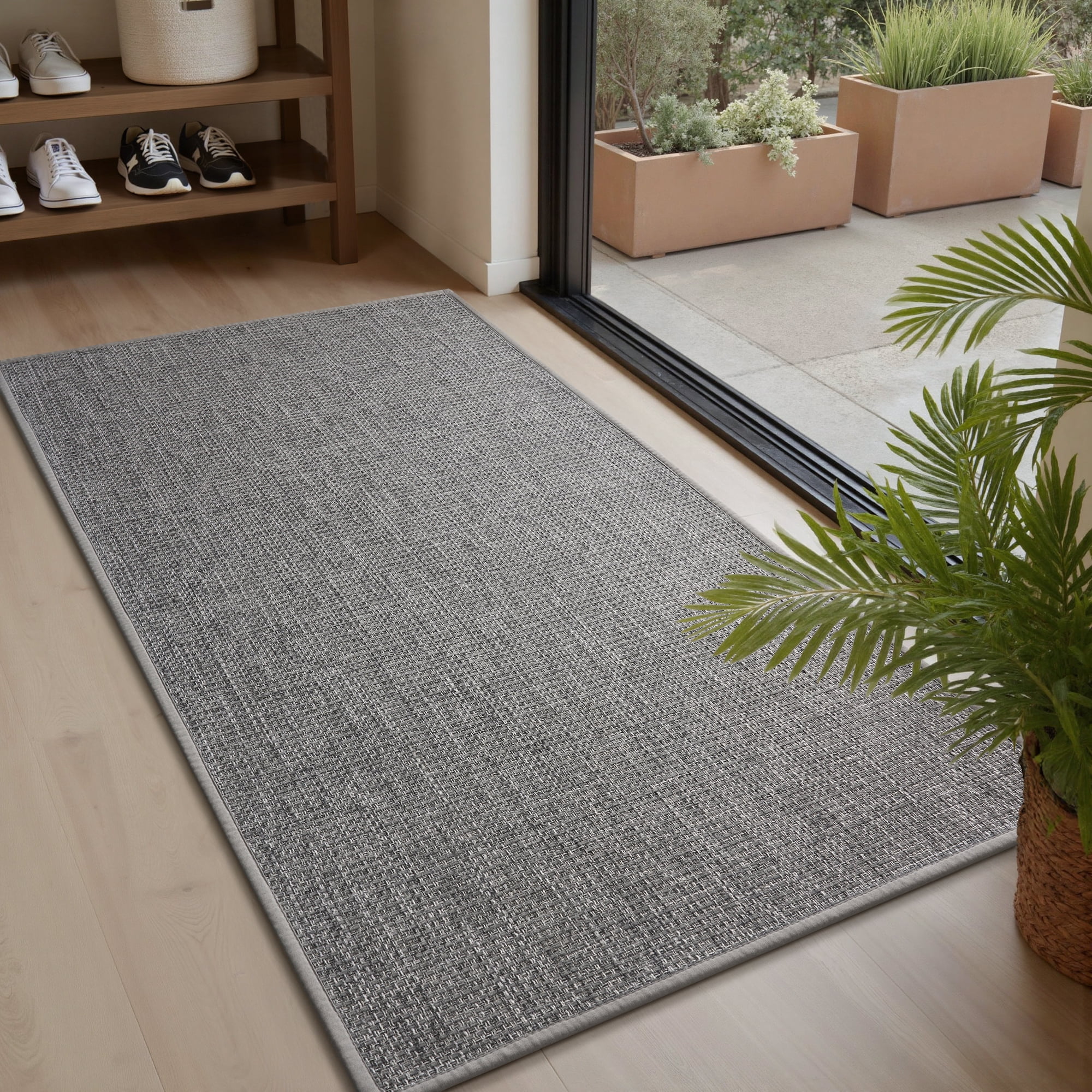FEELHOME Door Mats for Inside 32"x47" Non Slip Rubber Welcome Mat for Inside Low-Profile Dirt Trapper Indoor Door Mats for Entryway Absorbent Washable Entry Rug Floor Mats Gray