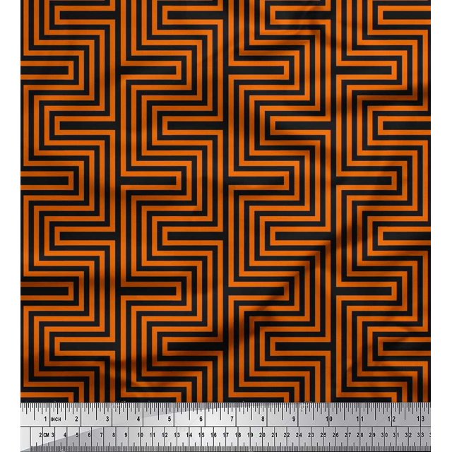 Soimoi Rayon Crepe Fabric Square & Spiral Geometric Decor Fabric Printed Yard 46 Inch Wide