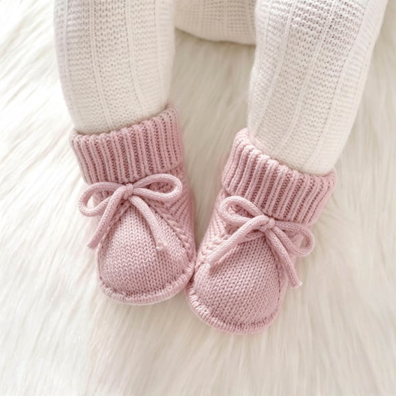 Huowey Walking Shoes Girl Boy Knit Cute Bow Tie Shoes Soft Sole Floor Sneakers Fall Winter Warmth Lovely Footwear,Light Pink,0-3 Months