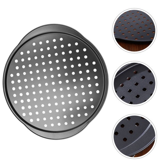 SHOWERORO 2Pcs Non-Stick Pizza Pan with Holes Perforated Carbon Steel Baking Tray for Home Use and Restaurants
