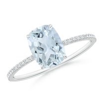 ANGARA Natural Cushion Cut 1.2 ct Aquamarine Engagement Ring with Diamonds in 14K White Gold for Women (Size-8x6mm) | March Birthstone, Anniversary, Jewelry Gift for Women | Natural Aquamarine Ring