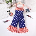 thumbnail image 2 of mgoYE Toddler Girl Clothes Sets 4th Fourth Of July Toddler Girl Outfit USA Romper Spaghetti Strap Bell Bottoms Jumpsuit Red White and Blue Outfits|Red 5-6 Years, 2 of 8