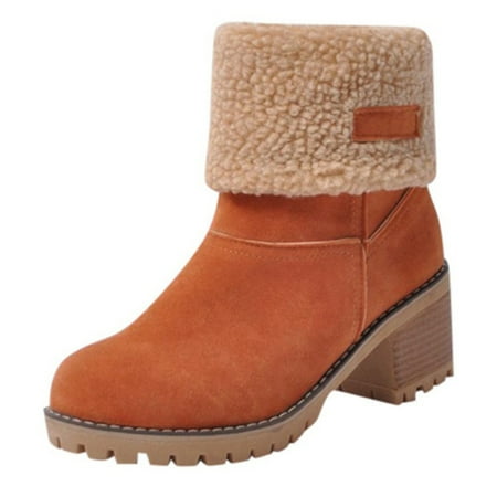 

Women s Mid Tube Foldable Ankle Snow Boots Winter Warm Thickened Booties Mid Heels Cotton Shoes 41 Orange