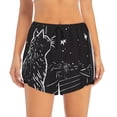 thumbnail image 2 of Balery Star Gazing Cat Illustration Pantalones cortos deportivos para mujer con forro y dos bolsillos, elásticos, para entrenamiento, gimnasio, yoga-X-Large, 2 of 7
