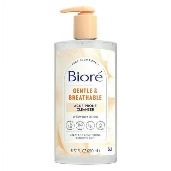 Bioré Gentle & Breathable Acne Face Wash, Gentle Face Cleanser for Women and Men, Fragrance Free, 6.77 Oz