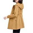 thumbnail image 3 of Ohufall Womens Jacket Windproof Hooded Long Sleeve Zip Front Jacket Adjustable Waist Multi Cargo Pocket Fashion Coat, 3 of 4