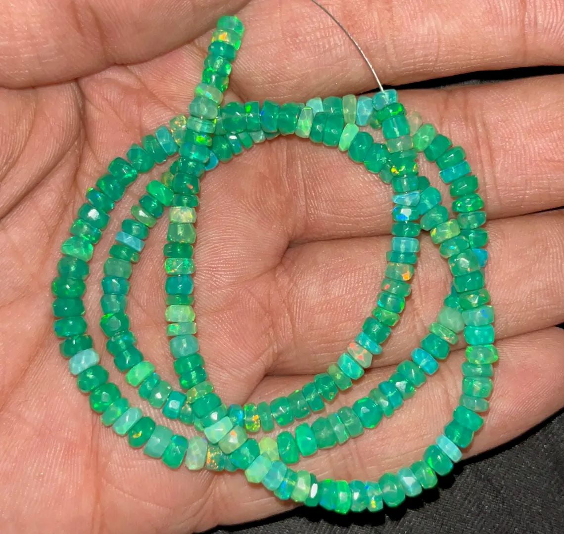 AAA+ Green Ethiopian Opal Faceted Rondelle Beads 3-4mm Green Faceted Opal Beads 16 Inch Green Opal Beads Rondelle Green Opal Strand