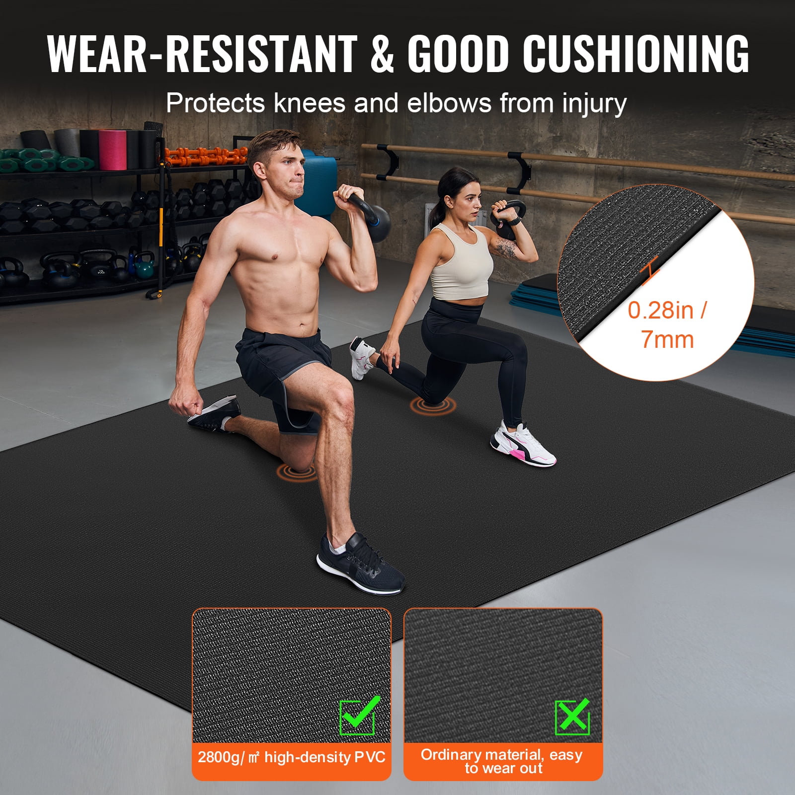 VEVOR Exercise Mat, Non Slip High Density Premium Yoga Mat, Exercise Yoga Mat for Men & Women, Fitness & Exercise Mat with Bag & Carry Strap, for All Types of Home Yoga, Floor Workout (8x6ft)