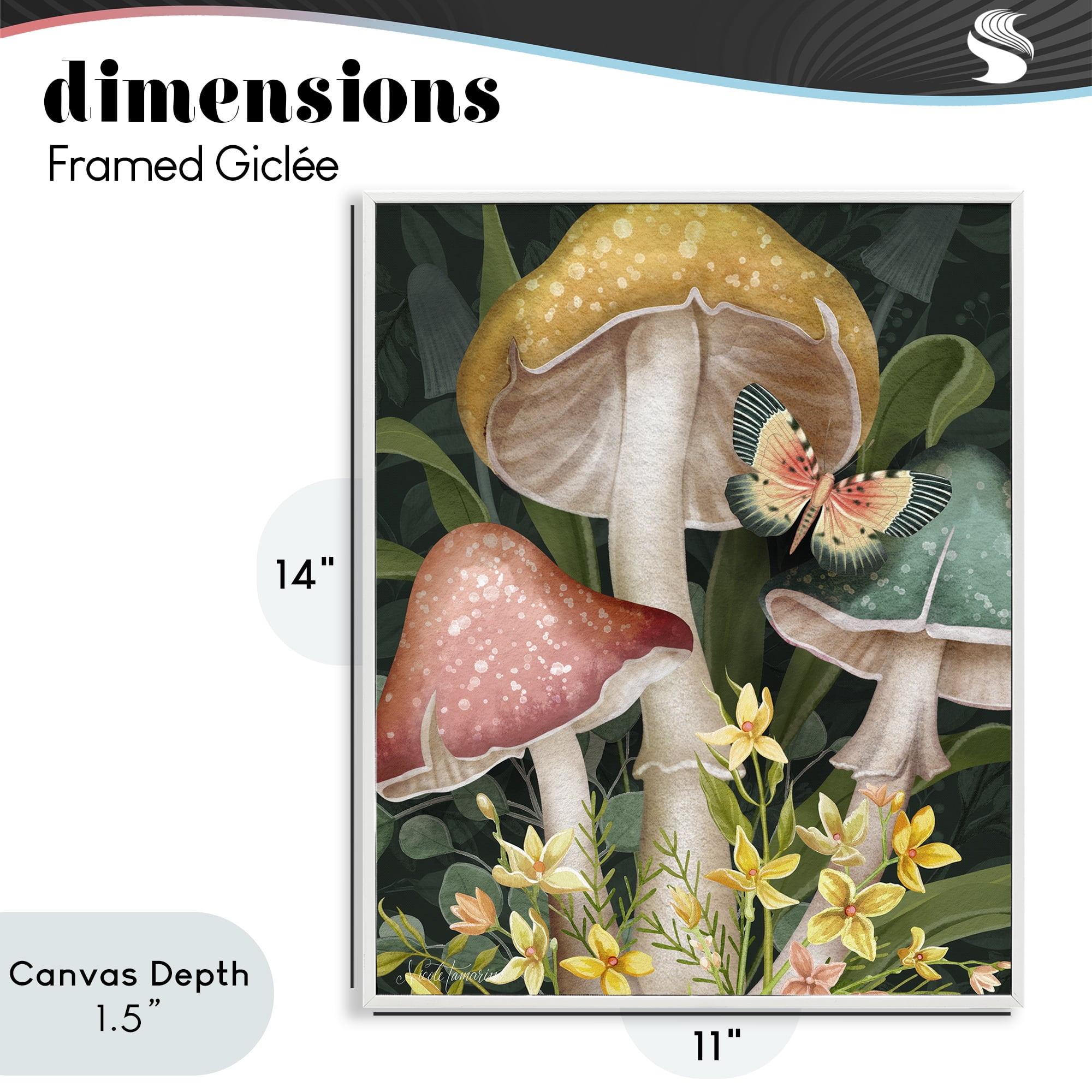 Stupell Industries Midnight Garden Mushrooms White Framed Giclee Art, design by Nicole Tamarin