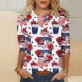 thumbnail image 2 of asdoklhq Womens Cute Tops 3/4 Length Sleeve Shirts Colorful Graphic Tees Women Crew Neck 3/4 Sleeve Flag Star Print T-Shirt Casual Loose Patriotic Top Red L, 2 of 5