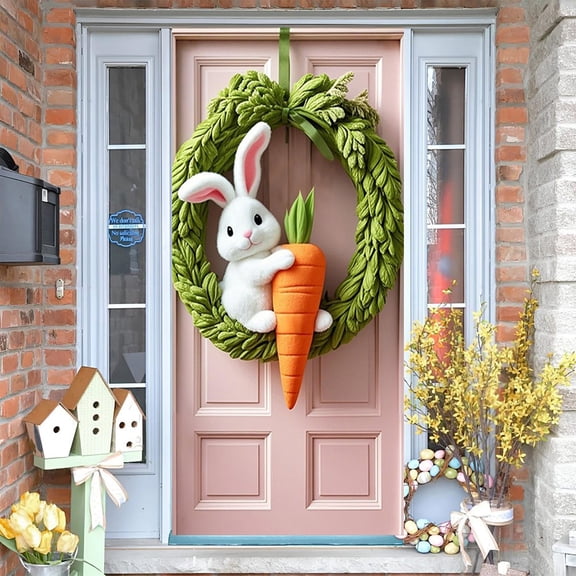 AuroraX Easter Bunny Wreath Door Decorations Holiday Door Decals Sticker for Front Door,Funny Self-Adhesive Background,Boho Home Easter Decorations(71x35 inches)