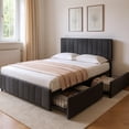 thumbnail image 1 of Zocalo Base de Cama  Queen Size | Cama con Almacenamiento, Respaldo Ajustable y 4 Cajones-Gris oscuro, 1 of 7