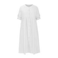 thumbnail image 5 of Women Button Down Dress Loose Summer Cotton Linen Dress Ruffle Hem Casual Dress Short Sleeve Tunic Dress White XXL, 5 of 5