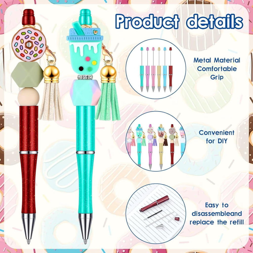 100Pcs Beadable Ballpoint Pen with Beads, Swivel Snap Hooks, and Colored Tassels