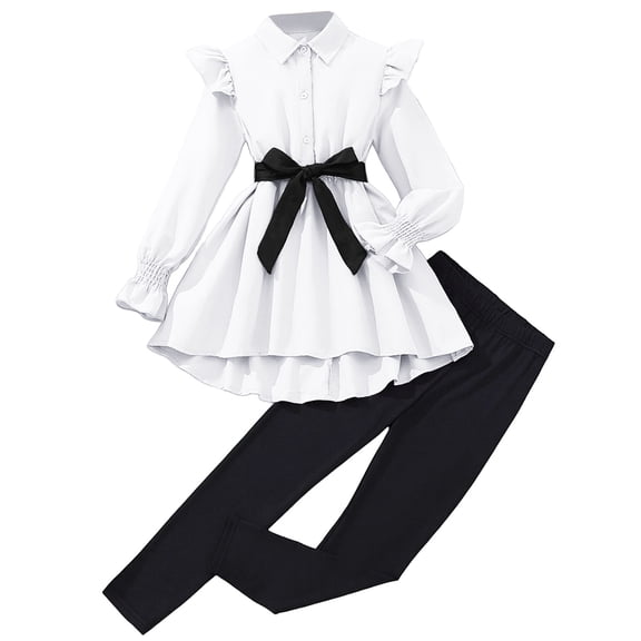 Clothes Girls Two Piece Girl Outfits Long Sleeve Bowknot Top and Pants Toddler Girl Winter Clothes 9-10 Years Girl Gifts