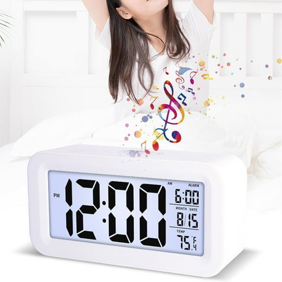 LSLJS Digital Alarm Clock with Background Lighting LCD Display Temperature Monitor Snooze Alarm with Smart Clock Calendar, Electronic Alarm Clock