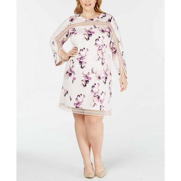 Alfani Women’s Plus Size Illusion-Trim Shift Dress (Pink Diaphanous, 14W)