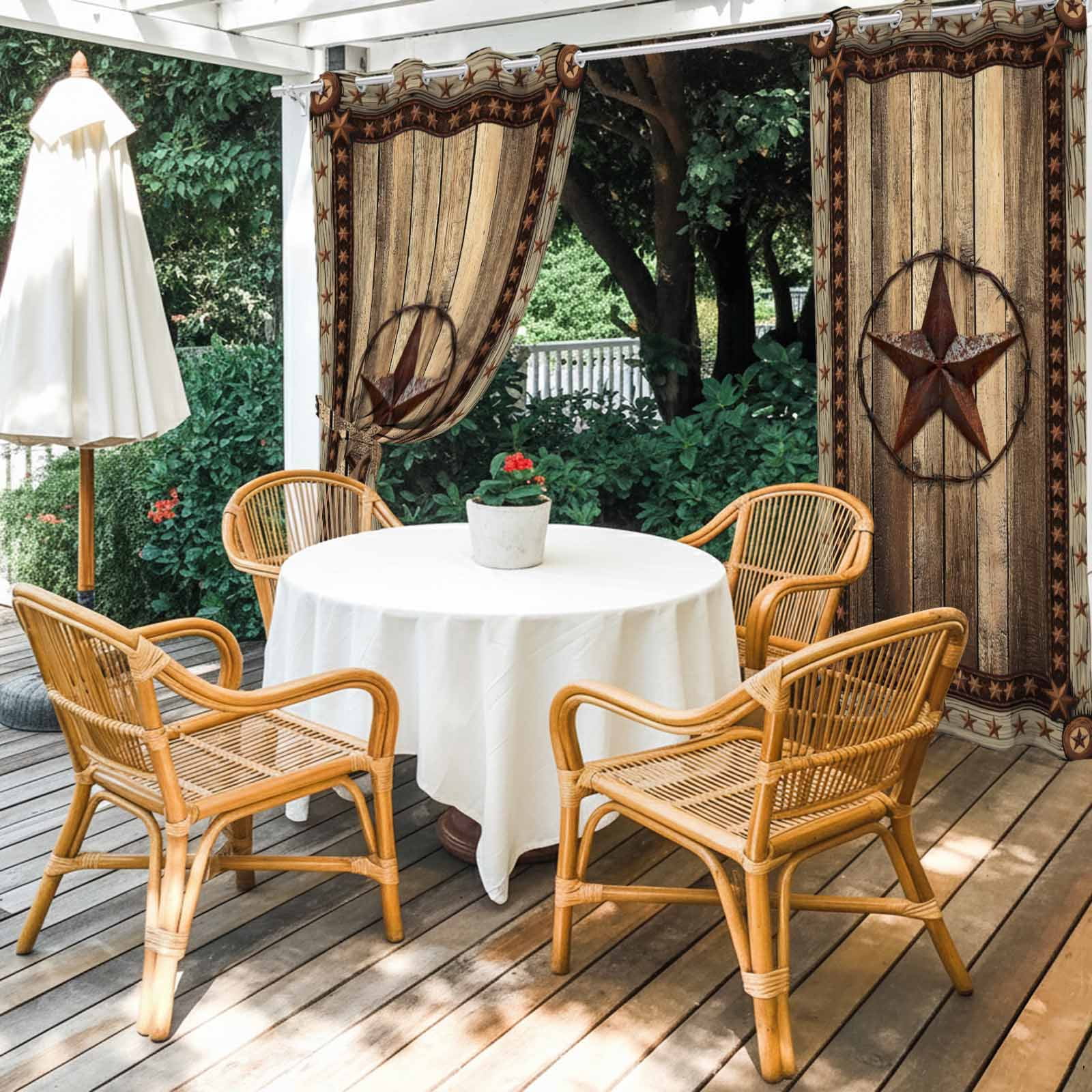 Western Farmhouse Outdoor Curtains for Patio Waterproof,Windproof Privacy Curtains with Weighted Bottom,Primitive Rustic Country Retro Texas Star Outside Drapes for Picnic Garage Yard 54"x95" 2 Panel
