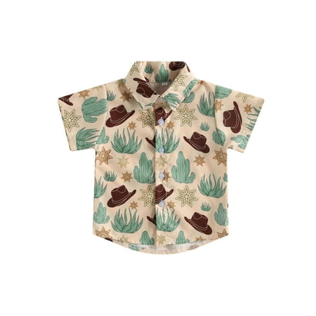 

Western Toddler Baby Boy Cow Print Shirt Short Sleeve Button Down Dress Shirt Tops Summer Cowboy Gentleman Clothes