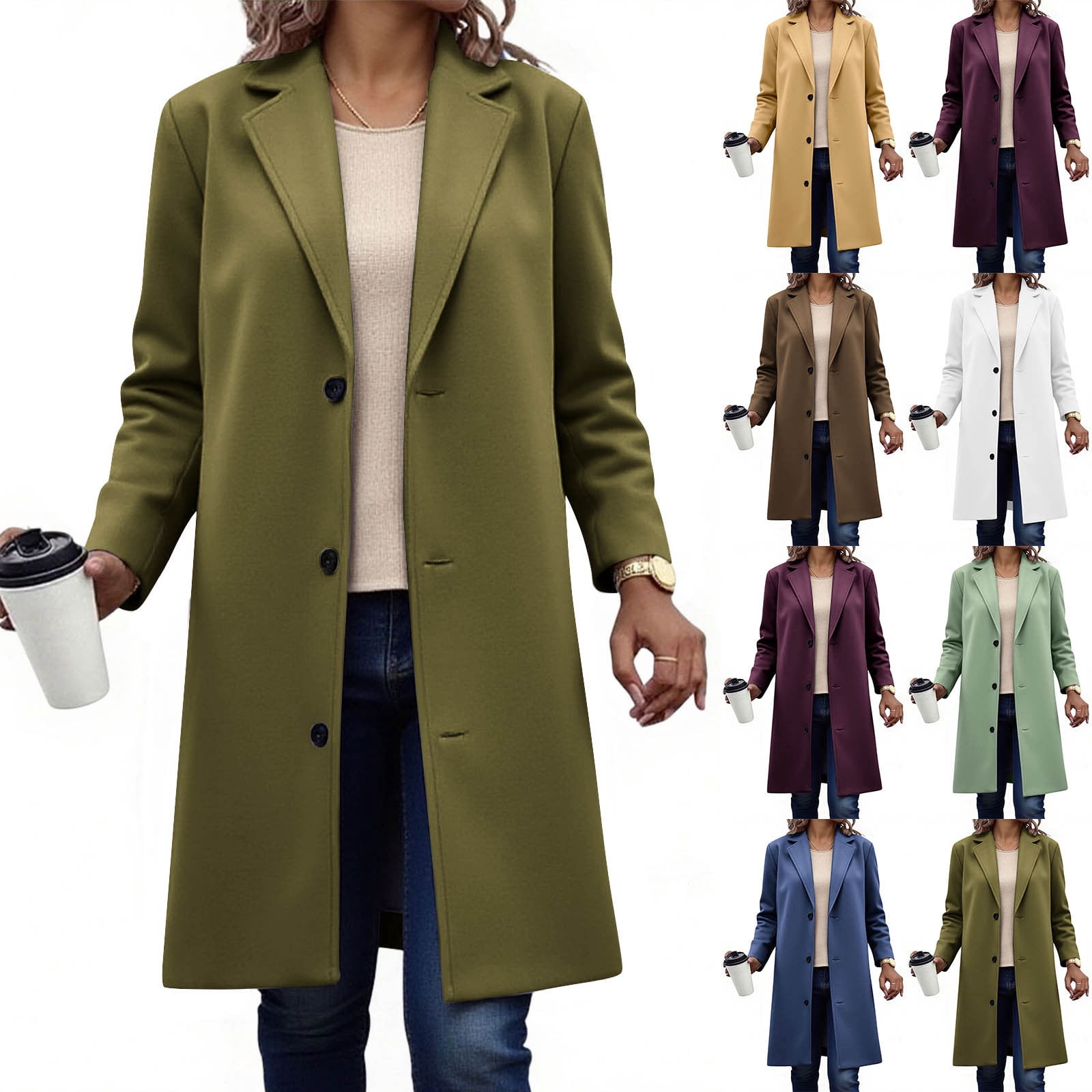 Wiyuqeen Women's Notched Lapel Wool Coat Plus Size Breasted Pea Coats Winter Wool Blend Blazer Jacket Solid Outerwear