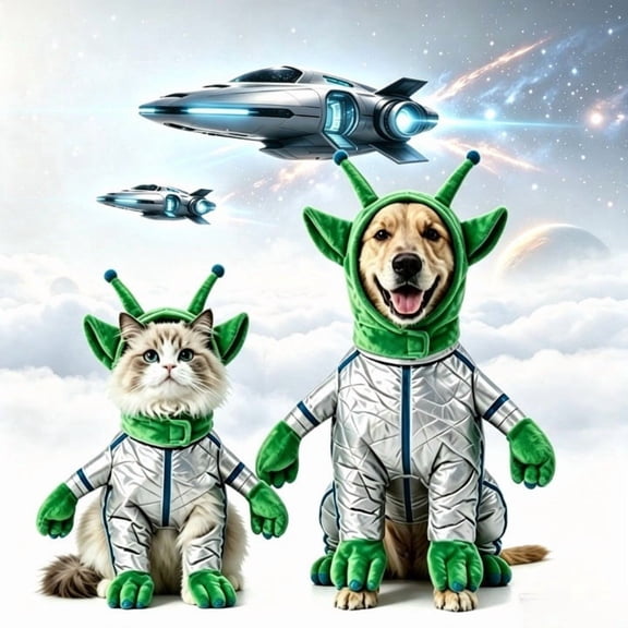 Green Alien Dog Costume, Alien Astronaut Outfit for Small Medium Dogs, Cute Hooded Reflective Pet Costume, Puppy Kitten Halloween Cosplay Party Clothes (M)
