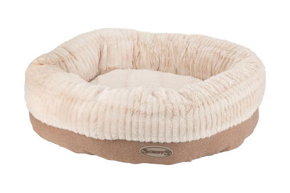 Scruffs® Ellen Donut Pet Bed, Textured Faux Fur and Tweed Design, Machine Washable with Non-Slip Base (XL) - Tan