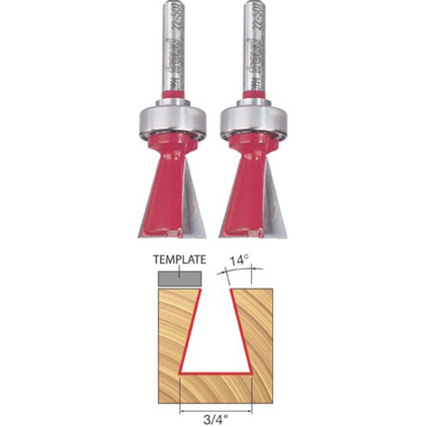 Freud Genuine 3/4" (Dia.) 14 Degree Top Bearing Dovetail Bit 1/4" Shank