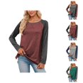 thumbnail image 1 of Women's Long Sleeve Shirts 2026 Spring Fashion Crewneck Raglan Sleeve Relaxed Fit Color Block Casual T Shirts, 1 of 5
